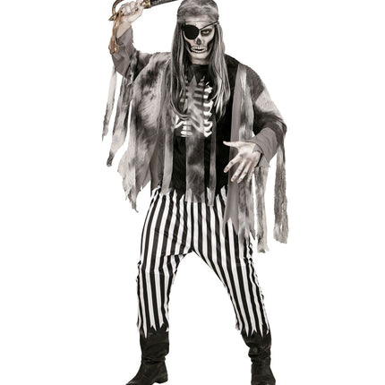 Costume di Halloween Pirata Fantasma Nero Bianco Uomo