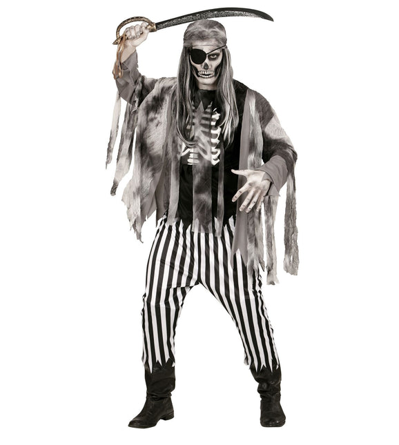 Costume di Halloween Pirata Fantasma Nero Bianco Uomo