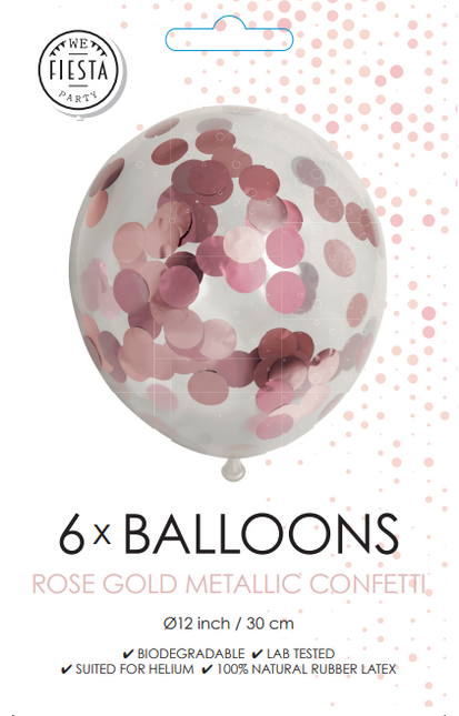 Palloncini con coriandoli oro rosa 30 cm 6 pezzi