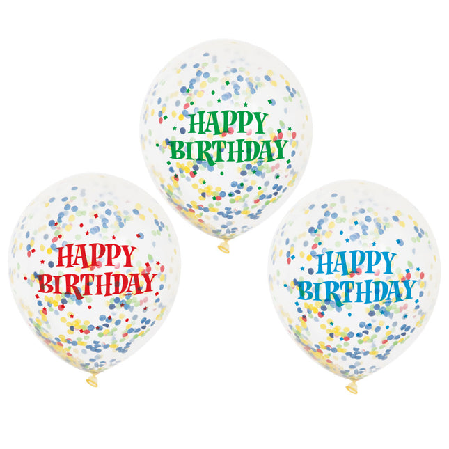 Palloncini coriandoli Happy Birthday colorati 30cm 6pz