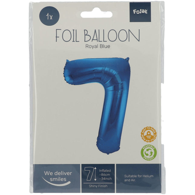 Palloncino Foil Figura 7 Blu Metallizzato XL 86cm Vuoto