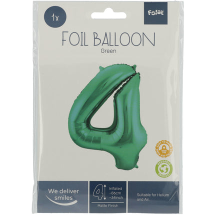 Palloncino Foil Figura 4 Verde Opaco XL 86cm vuoto