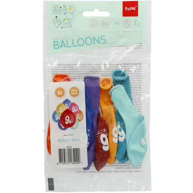 Palloncini 9 anni colorati 23cm 8pz