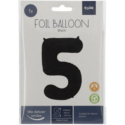 Pallone Foil Figura 5 Nero Opaco XL 86cm vuoto