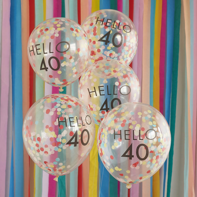 Palloncini trasparenti con coriandoli 40 anni 30cm 5pz