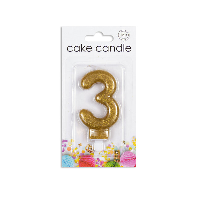 Candela 3 anni Oro Glitter 7cm