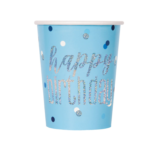 Tazze di Buon Compleanno Blu Glitterate 266ml 8pz