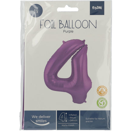 Palloncino Foil Figura 4 Matt Purple XL 86cm vuoto