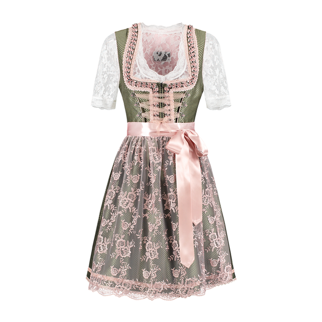 Abito Dirndl Bianco Verde Oktoberfest Donna 2 Pezzi