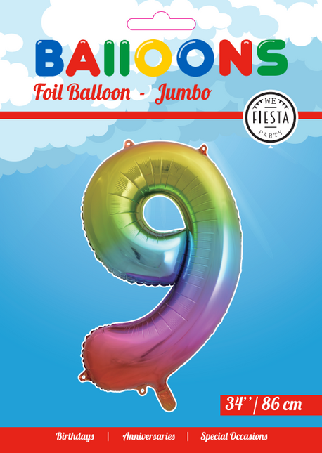 Palloncino Foil Figura 9 Rainbow XL 86cm vuoto