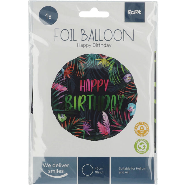 Palloncino ad elio Buon Compleanno Foglie Neon Vuoto 45cm