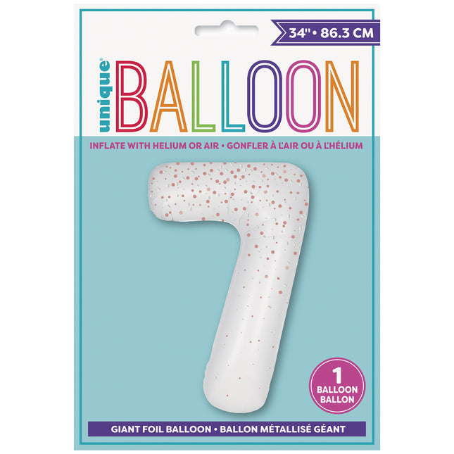 Palloncino figura 7 anni a pois bianchi 86 cm