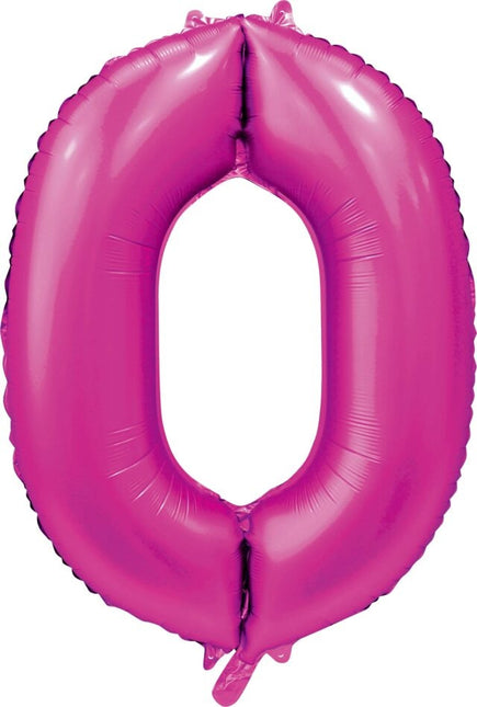 Palloncino numero fucsia 0 anno lucido 86 cm