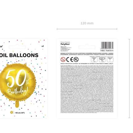 Palloncino ad elio 50° compleanno oro vuoto 45 cm