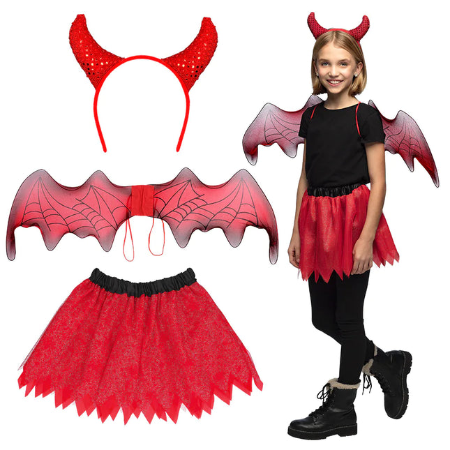 Set di accessori per Halloween Ragazza Diavolo 3 pezzi