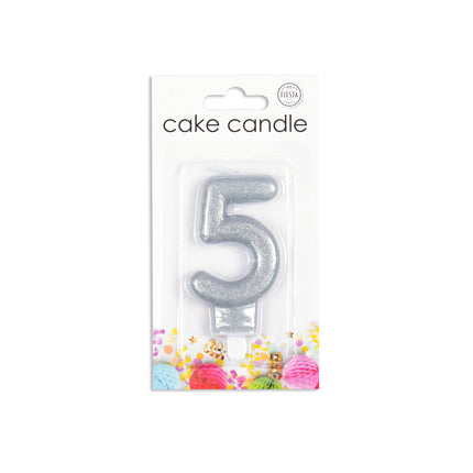 Candela 5 anni Argento Glitter 7cm