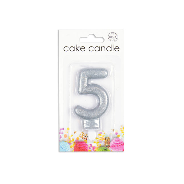 Candela 5 anni Argento Glitter 7cm