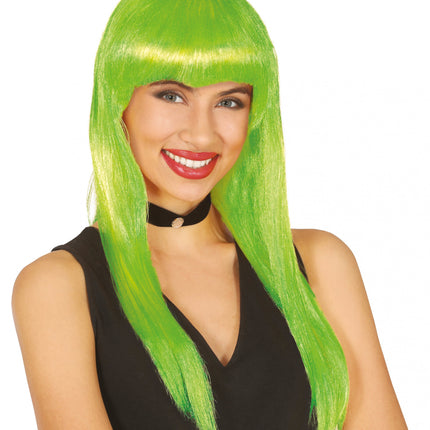 Parrucca verde lime con frangetta