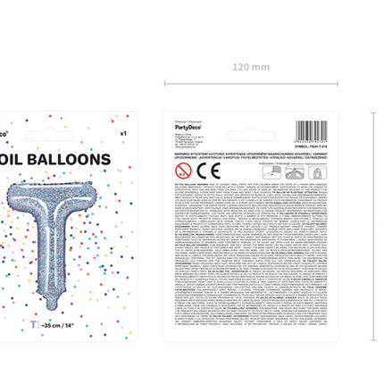 Palloncino in foil Lettera T Olografica Vuoto 35cm