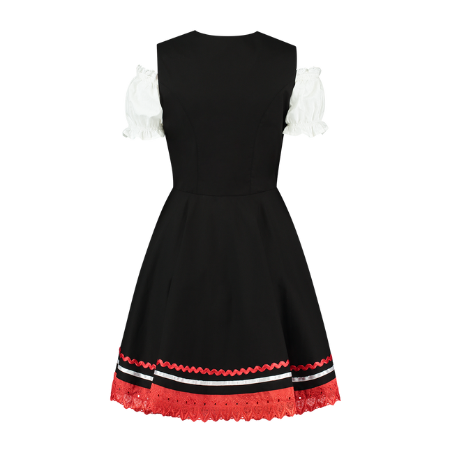 Abito Dirndl Oktoberfest Nero Rosso Donna 2 Pezzi