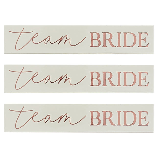 Tatuaggi finti rosa oro Team Bride 8cm 16pz