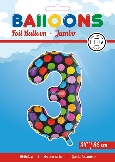 Palloncino in foil Figura 3 Puntini XL 86cm vuoto