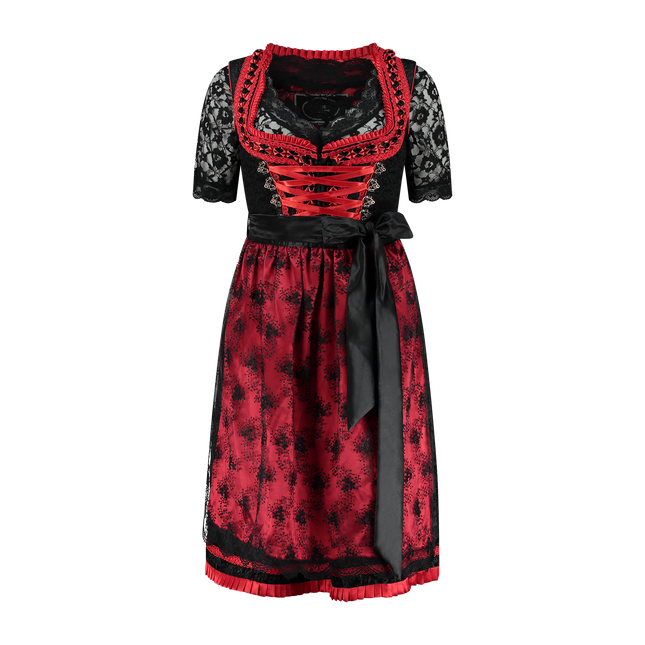 Nero Rosso Abito Dirndl Oktoberfest Donna 2 Pezzi