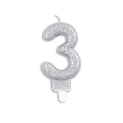 Candela 3 anni Argento Glitter 7cm