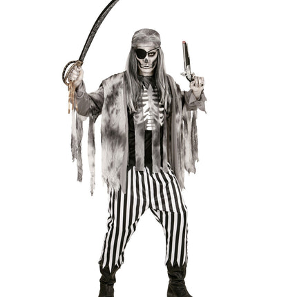 Costume di Halloween Pirata Fantasma Nero Bianco Uomo