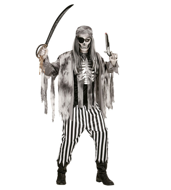 Costume di Halloween Pirata Fantasma Nero Bianco Uomo