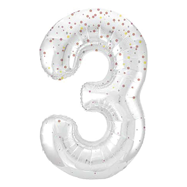 Palloncino figura 3 anni a pois bianchi 86 cm