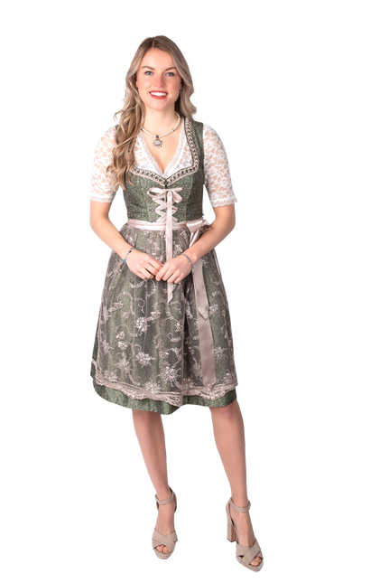 Rosa Bianco Crema Abito Dirndl Oktoberfest Donna Jaquard Grigio