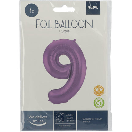 Palloncino Foil Figura 9 Viola Opaco XL 86cm vuoto