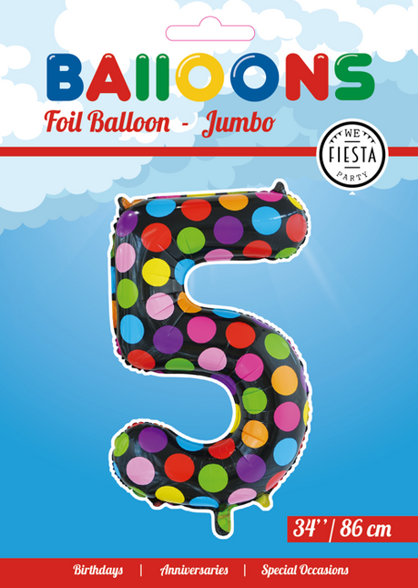 Palloncino in foil Figura 5 Puntini XL 86cm vuoto