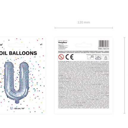 Palloncino in foil Lettera U Olografica Vuoto 35cm