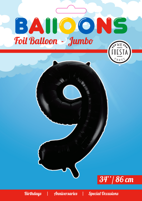 Pallone Foil Figura 9 Nero XL 86cm vuoto