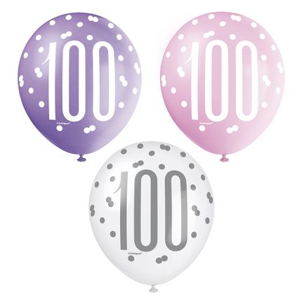 Palloncini 100 anni a pois 30cm 6pz