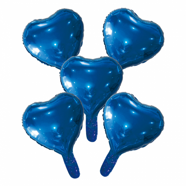 5 Palloncini Foil cuore con cannuccia di carta 9" blu