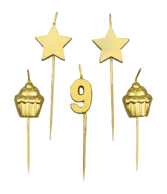 Candele 9 anni Cupcake Oro 17,5 cm