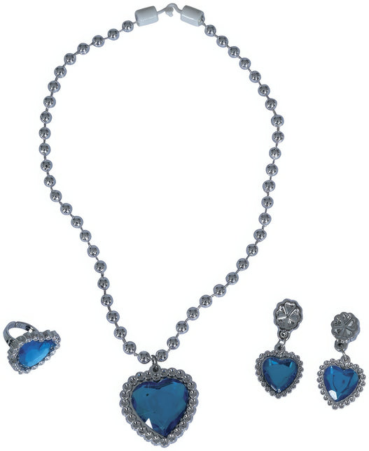 Set di gioielli in argento con cuore blu