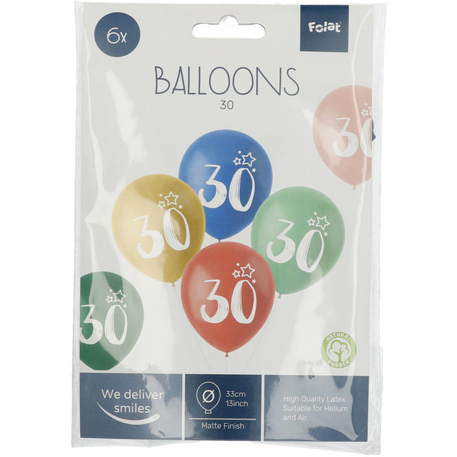 Palloncini 30 anni colorati 33cm 6pz