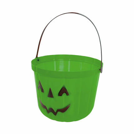 Secchiello per caramelle di Halloween verde con zucca da 20 cm