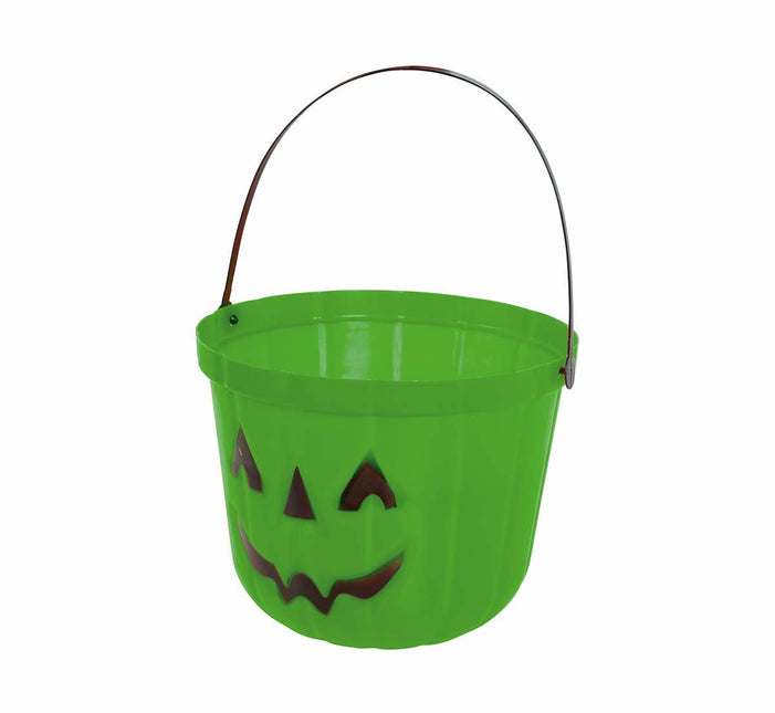 Secchiello per caramelle di Halloween verde con zucca da 20 cm