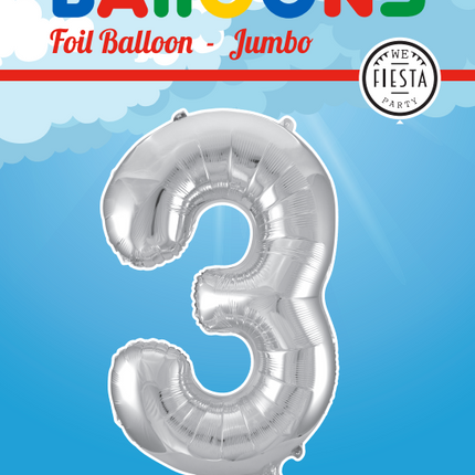 Palloncino Foil Figura 3 Silver XL 86cm vuoto