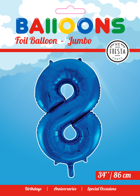 Palloncino in foil Figura 8 Blu XL 86cm vuoto