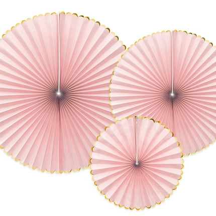 Ventagli di carta rosa chiaro oro Set 23-40cm 3 pezzi