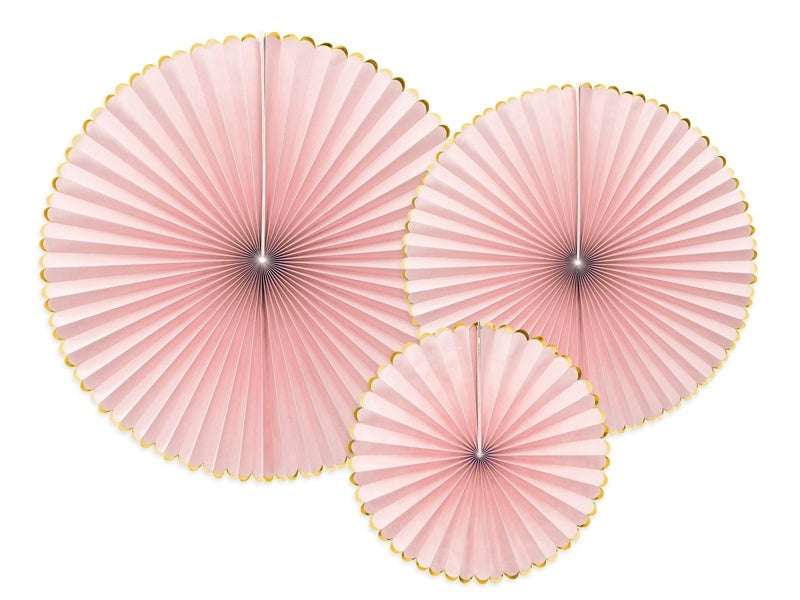 Ventagli di carta rosa chiaro oro Set 23-40cm 3 pezzi