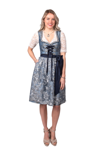 Dirndl 2-teilig, blau/grau Blumen