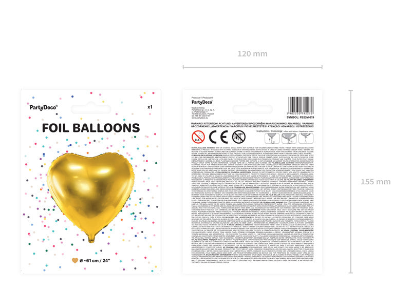 Palloncino ad elio Cuore Oro Vuoto 61 cm