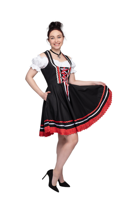 Abito Dirndl Oktoberfest Nero Rosso Donna 2 Pezzi